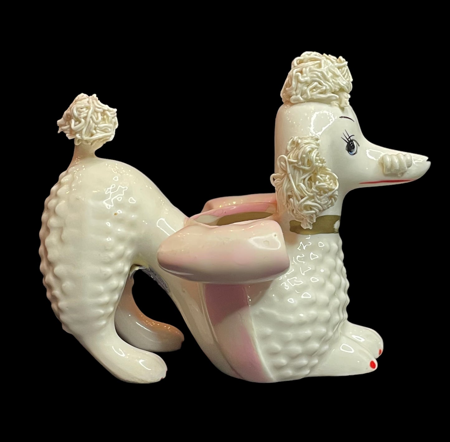 Rare Vintage Porcelain Spaghetti Poodle Lipstick Holder I.W.Rice and Co.