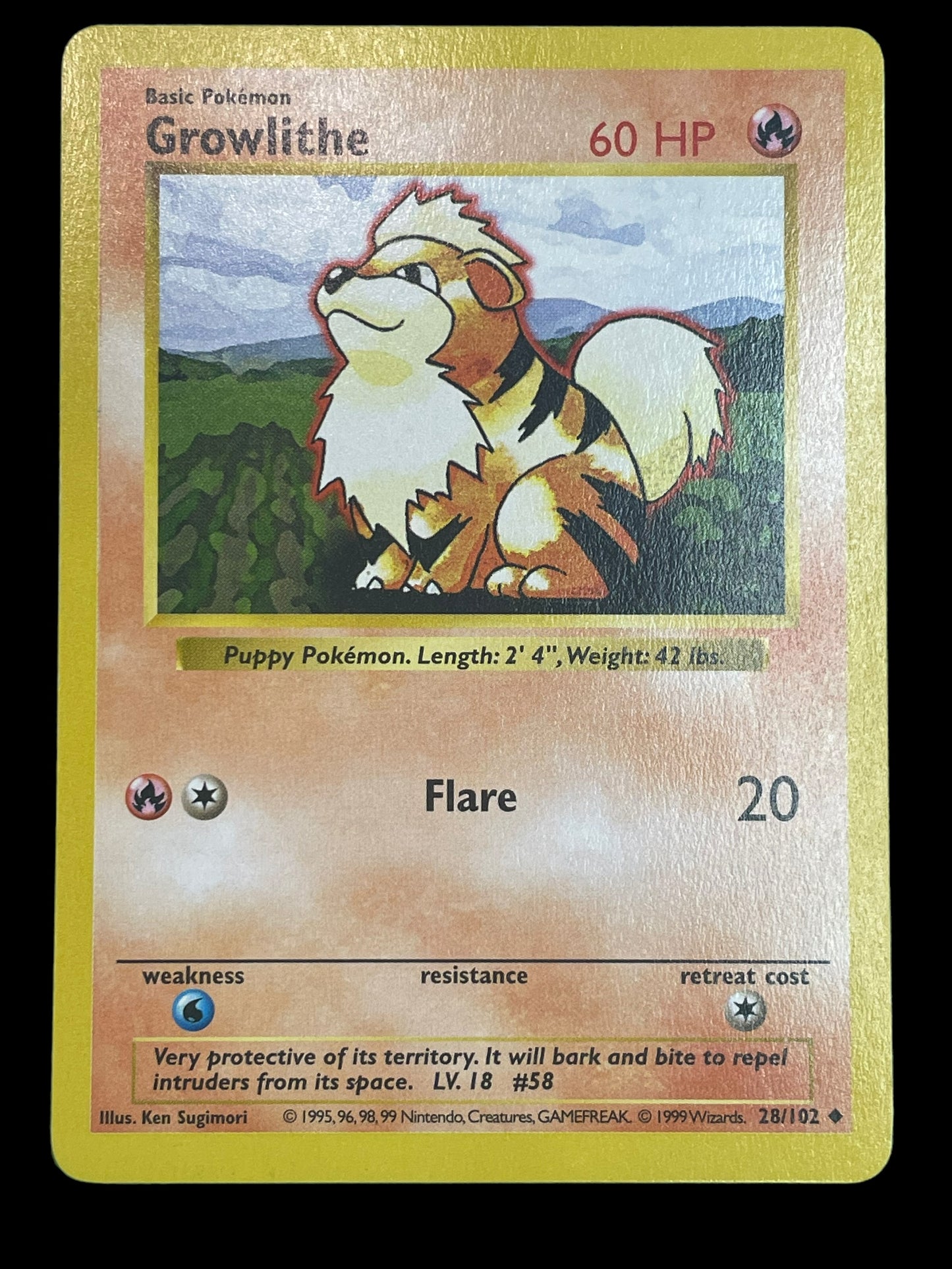 Growlithe Shadowless #28 Pokemon Base Set Graded MINT 9