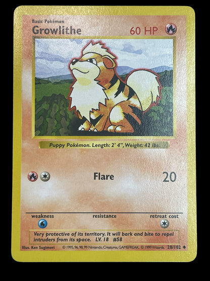 Growlithe Shadowless #28 Pokemon Base Set Graded MINT 9