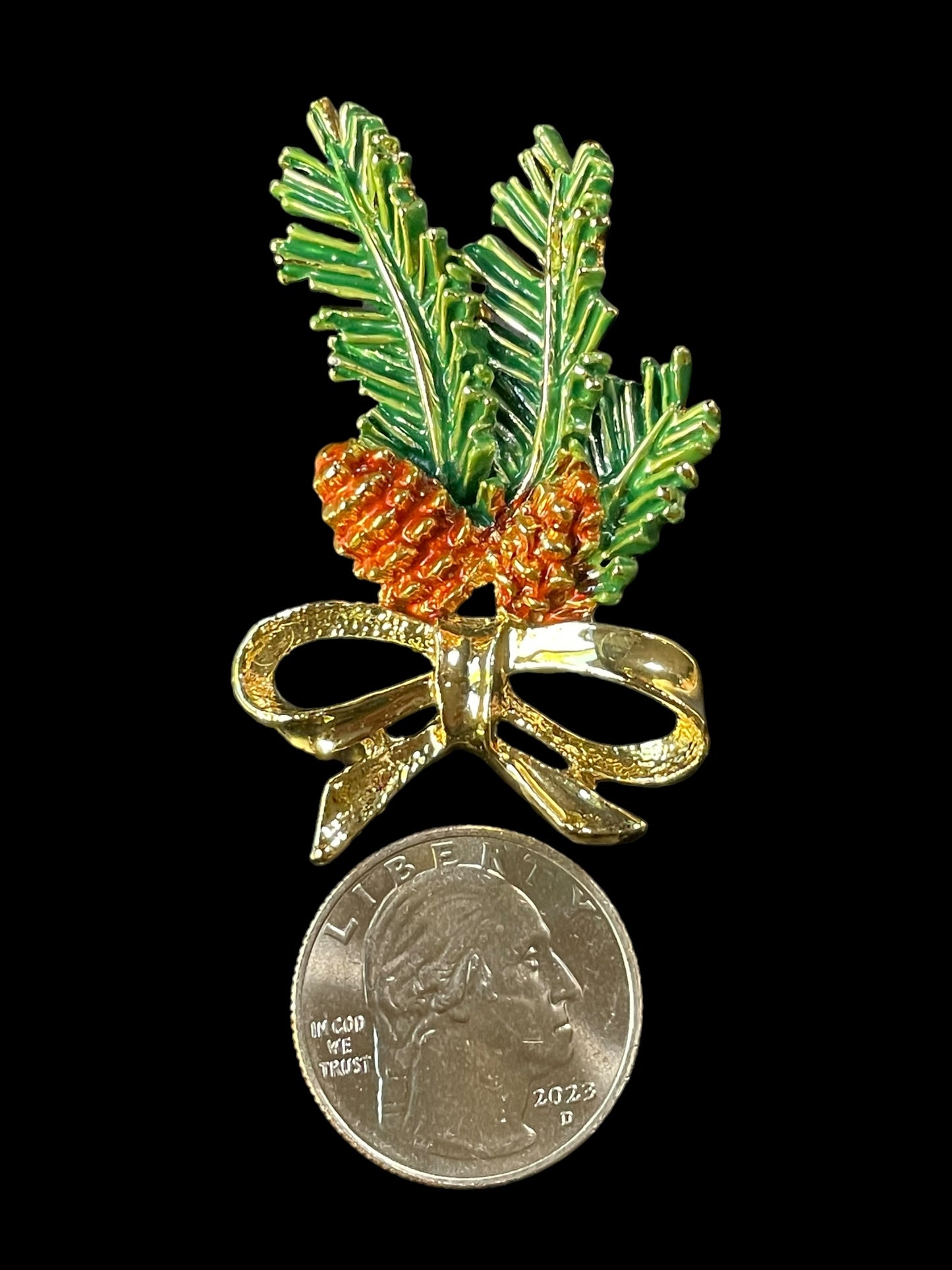 Vintage Gerry's Gold Tone Bow and Pine Bough with Pinecones Brooch Pin