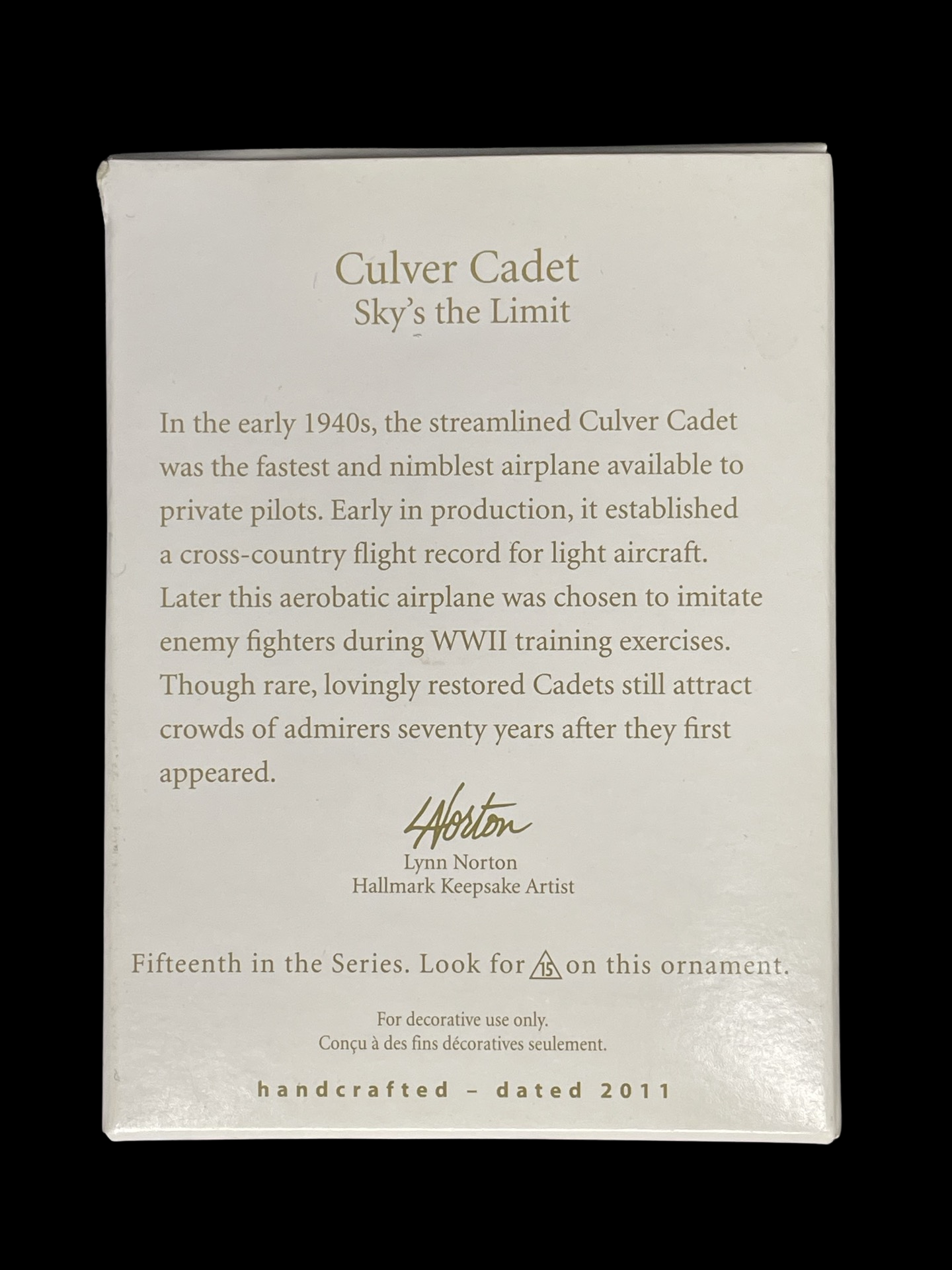 2011 Hallmark Keepsake Ornament Culver Cadet, Sky's The Limit # 15