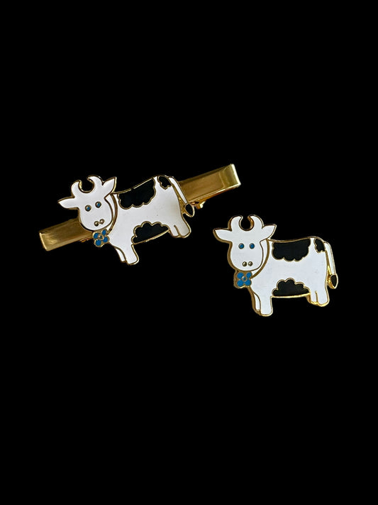 Vintage Iowa Cow Cattle Enamel Pin and Tie Clip