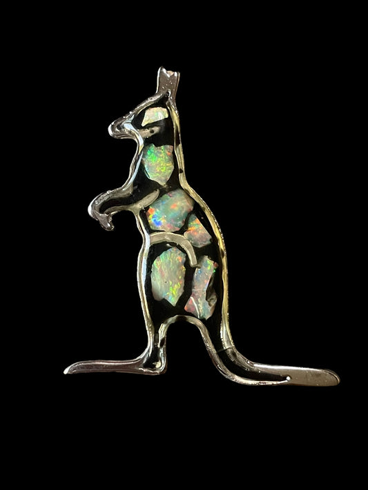 Vintage Kangaroo with Opal Stones Brooch Pin Made in Australia