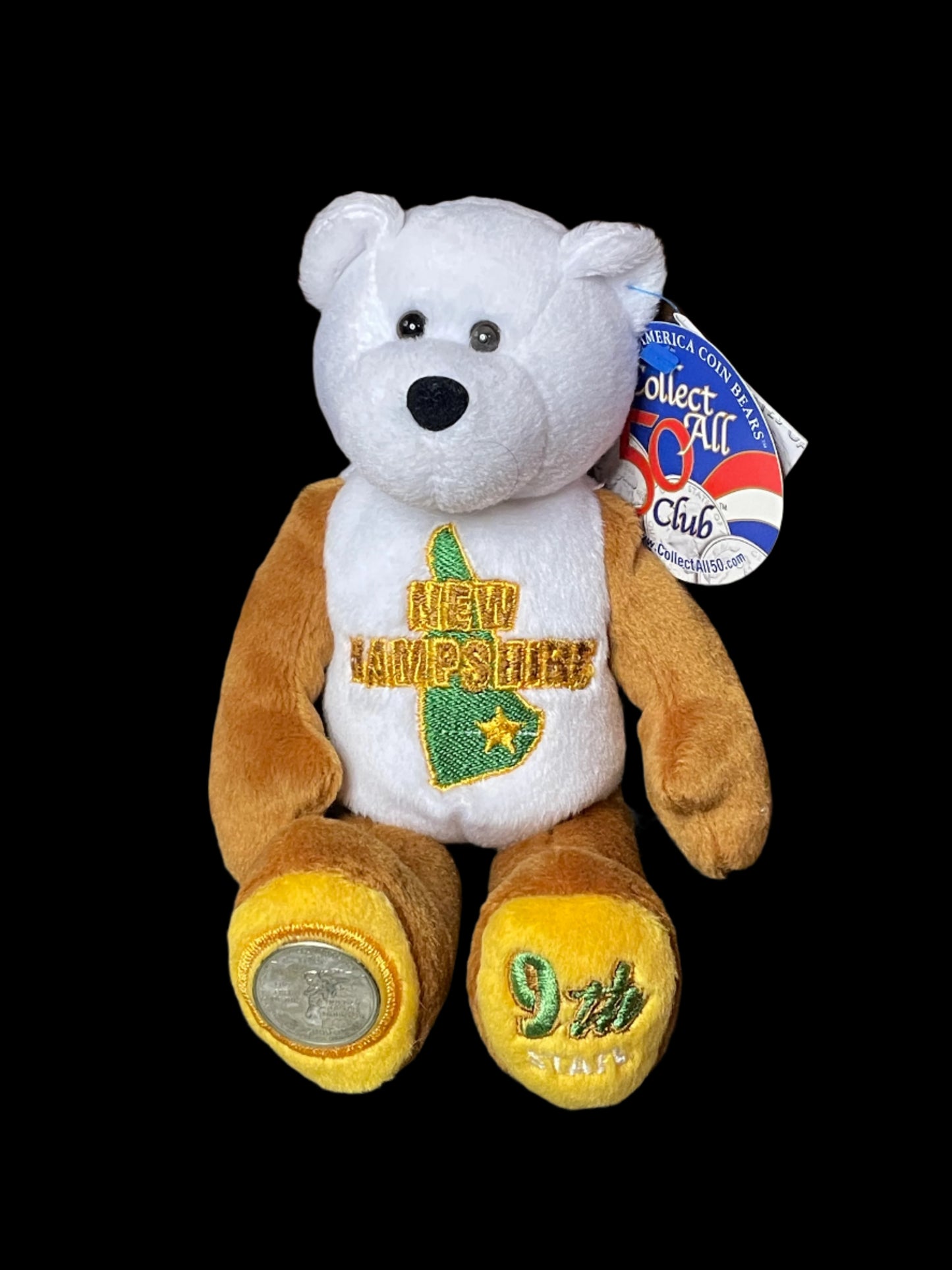 2000 Limited Treasures New Hampshire State Quarter Coin Bean Bear Plush