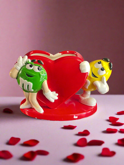 M&M Green & Yellow FTD Ceramic Valentine's Red Heart Vase or Planter