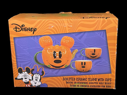 Disney Bioworld Sculpted Ceramic Mickey Pumpkin Tea Set