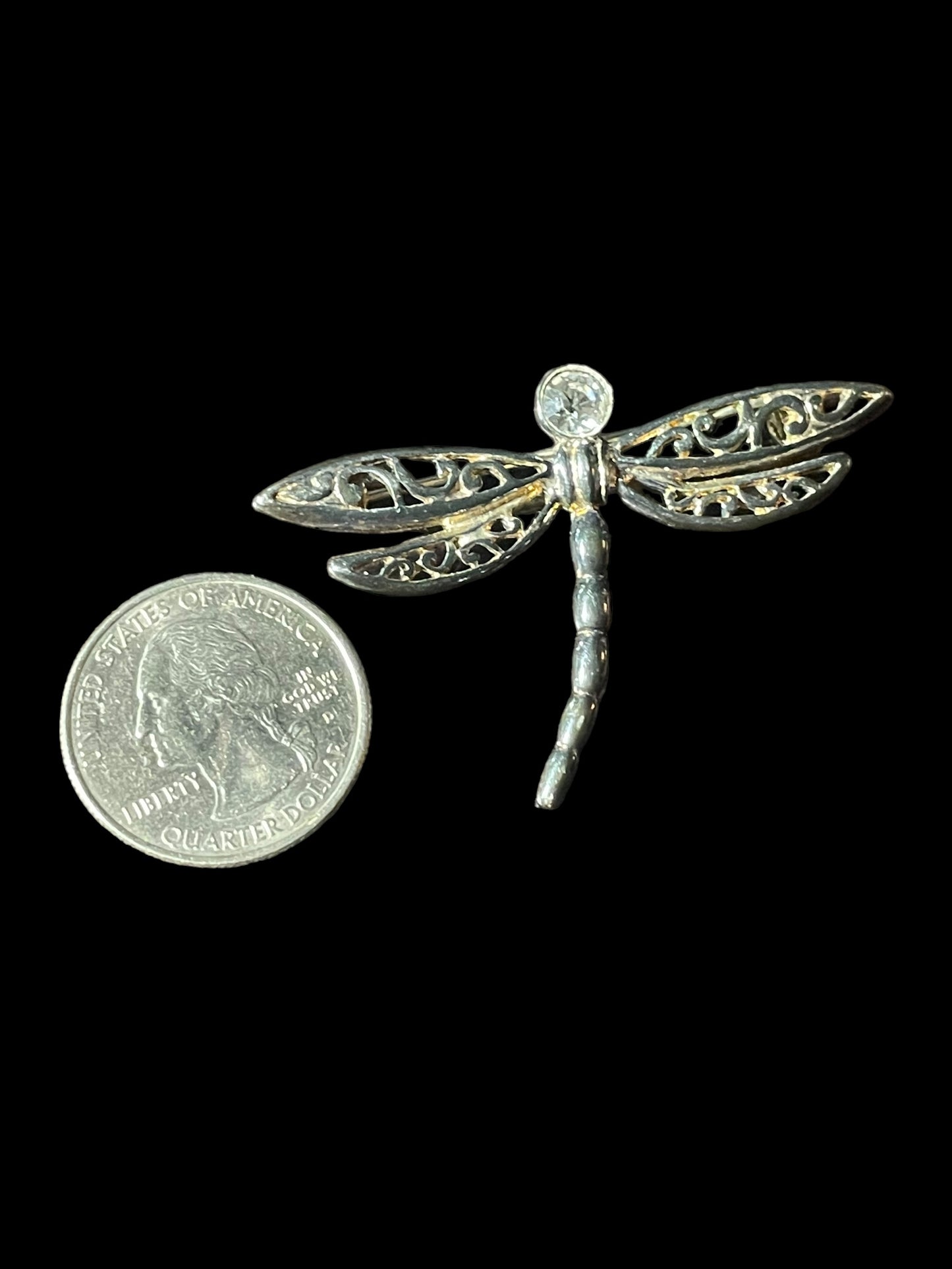 Premier Designs Silver Tone Clear Rhinestone Dragonfly Brooch Pin