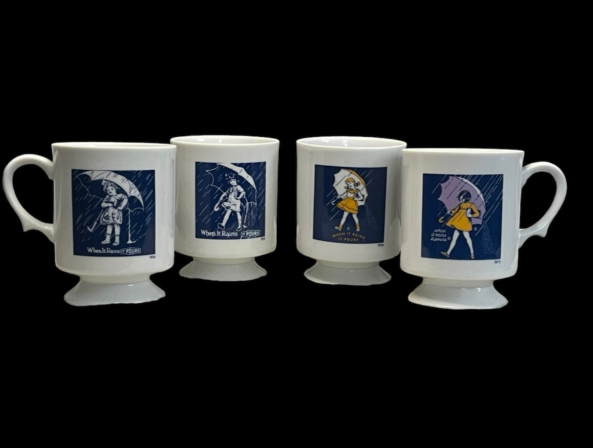 Vintage Morton Salt Coffee or Tea Mugs Set of 4 1912, 1914, 1956 & 1972