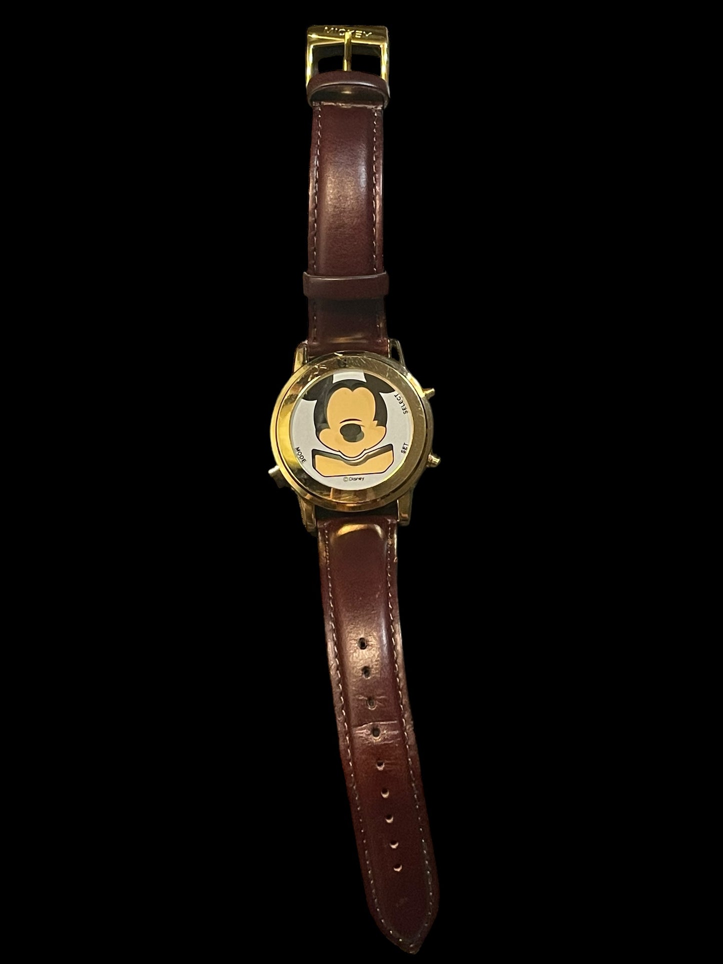 Rare Vintage Disney Winking Mickey Mouse Gold Tone Digital Watch