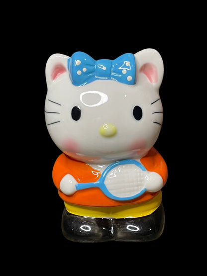 Rare Sanrio Hello Kitty Tennis Player with Cute Blue Polka Dot Bow Vintage Ceramic Piggy Bank