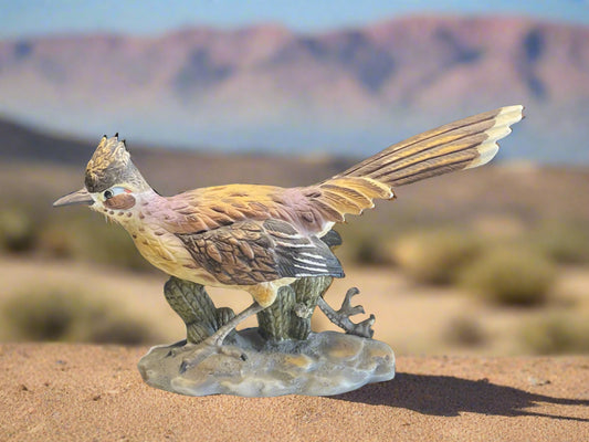 Josef Originals Desert Colored Roadrunner with Cactus Vintage Porcelain Figurine