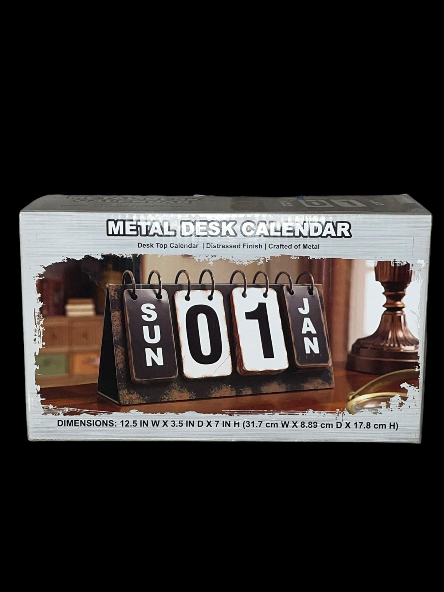 Distressed Finish Metal Desk Top Calendar New