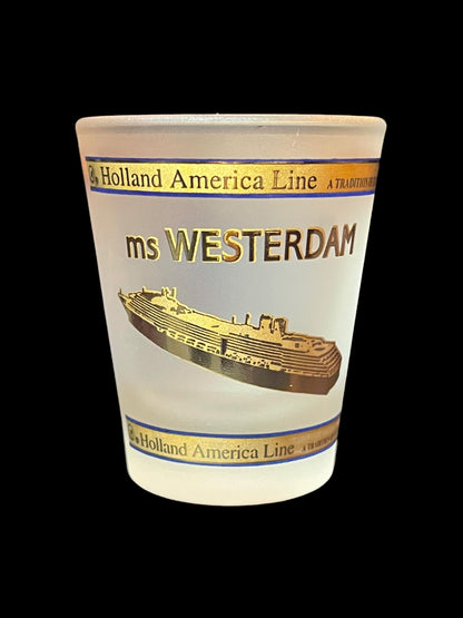 Holland America Line Ms Westerdam Blue and Gold Frosted Shot Glass