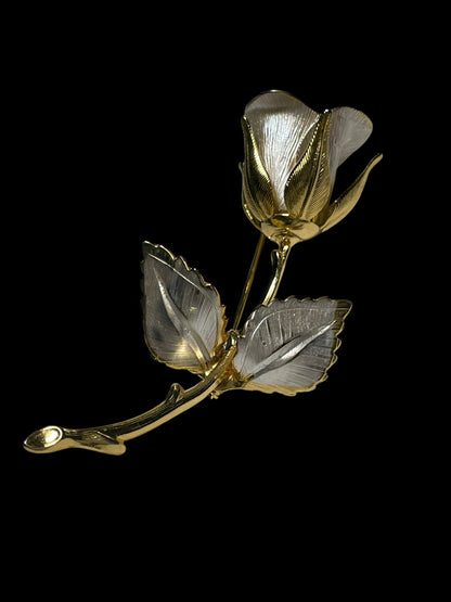 Vintage Giovanni Gold and Silver Tone Brushed Rose Brooch Pin