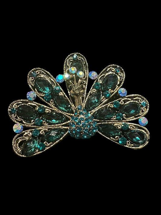 Vintage Blue Rhinestones Peacock Bird Brooch