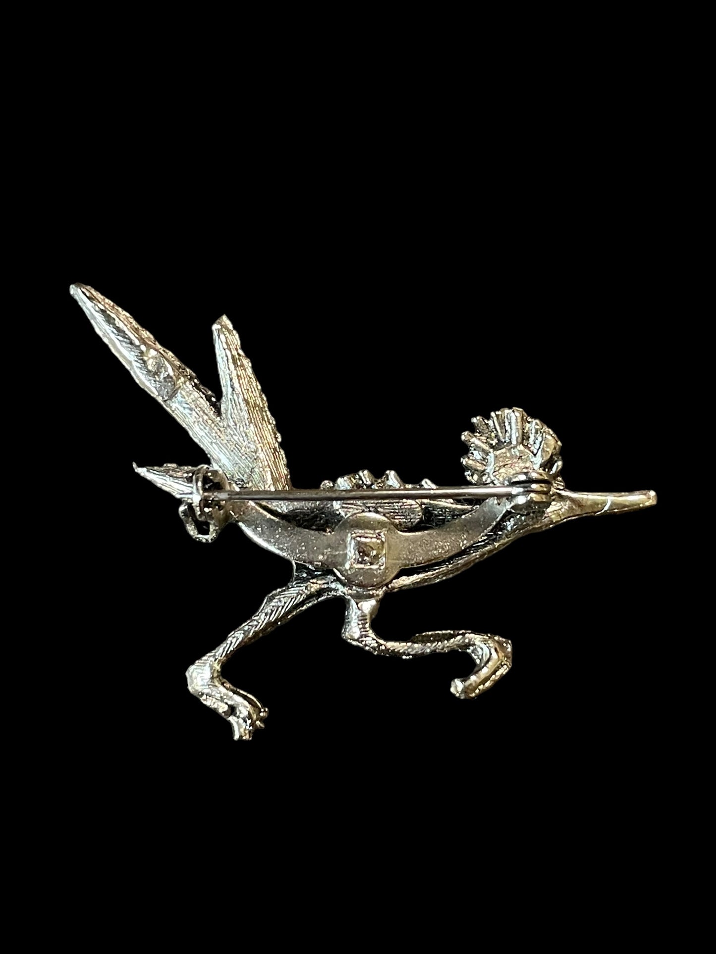 Vintage Silver Tone and Turquoise Eye Roadrunner Brooch Pin