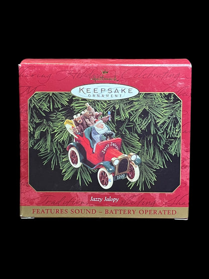 1999 Hallmark Keepsake Ornament Jazzy Jalopy Santa Claus and Reindeers with Sounds