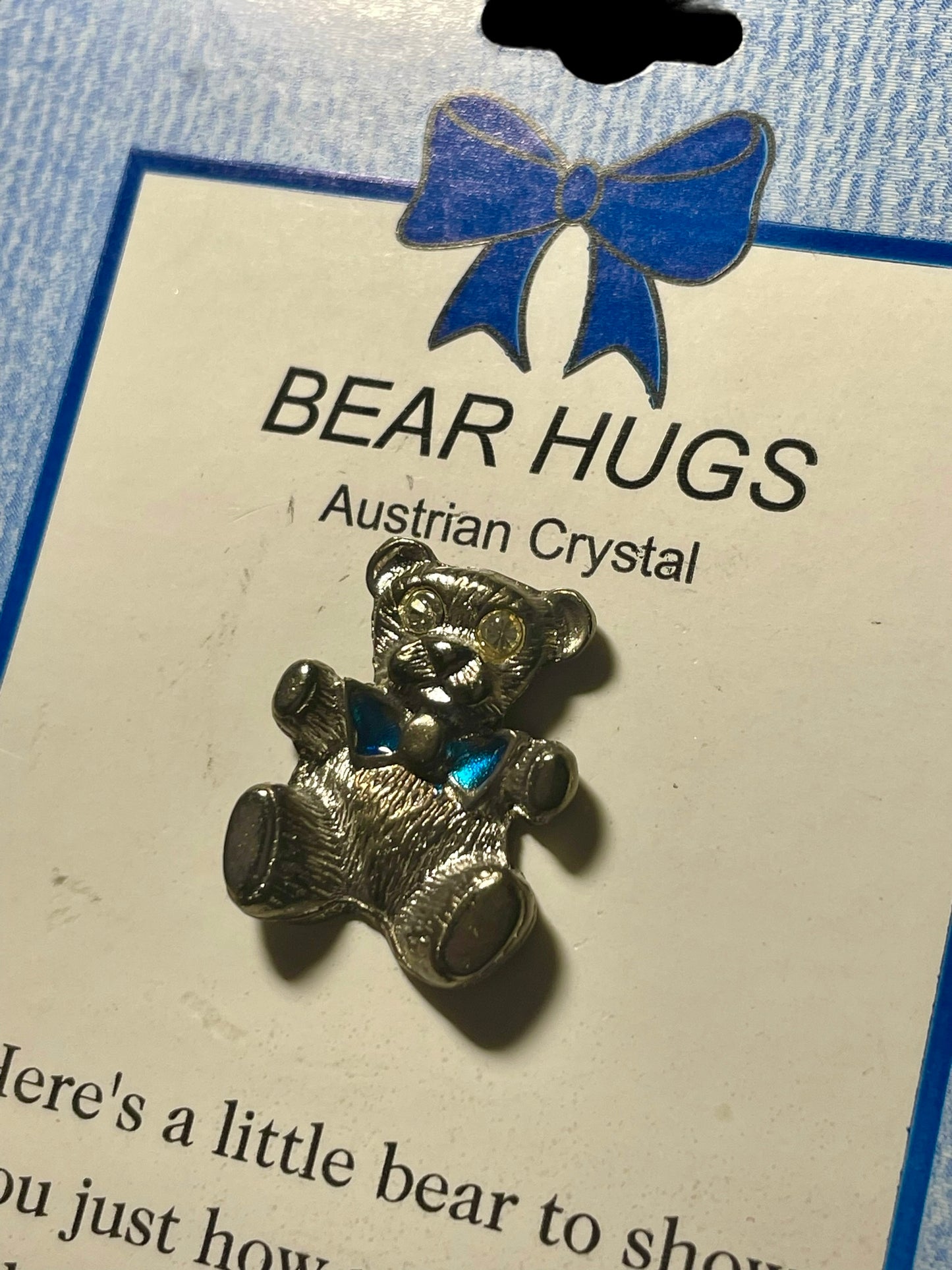 Silver Toned Teddy Bear with Austrian Crystals Brooch Pin Made in USA