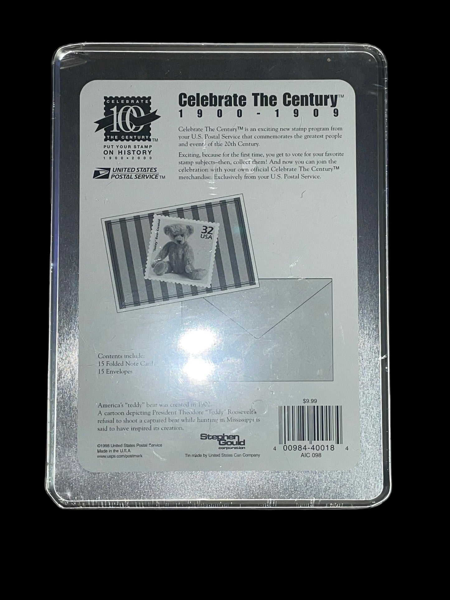 1998 Celebrate the Century 1902 Teddy Bear 32c Stamp Collector's Tin Box Sealed