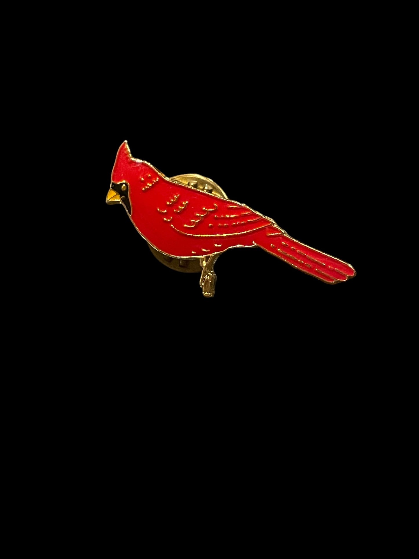 Vintage Red Enamel Cardinal Bird Brooch Pin