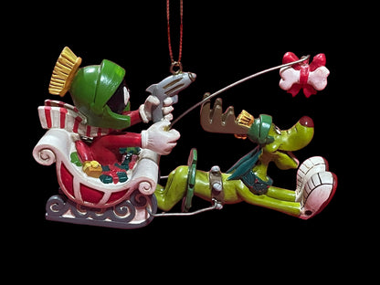 Rare 1995 Warner Bros Marvin The Martian & K9 Sleigh Ornament