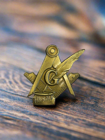 Gold Tone Freemason Masonic Quill and Ink Brooch Pin Vintage