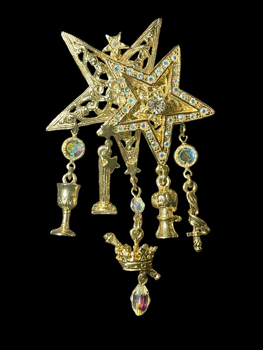 Vintage Kirks Folly Gold Toned Freemasonry Eastern Star Charms Brooch Pin or Pendant