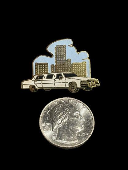 Vintage White Limo in The City Enamel Brooch Pin