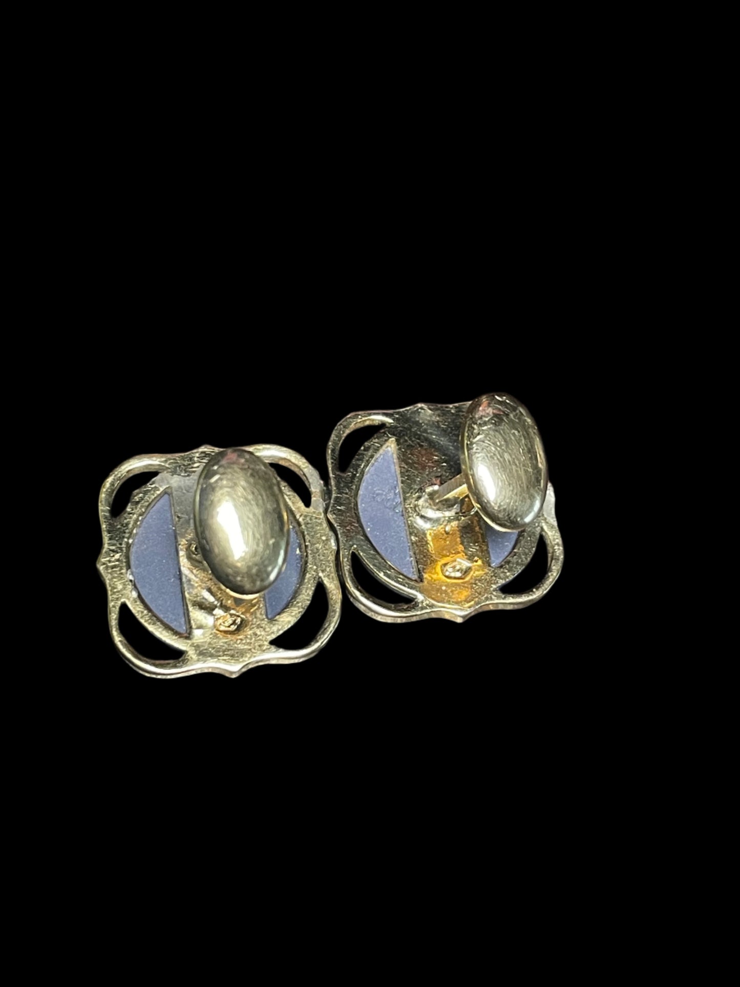 Wedgwood Nautical Ship Gold Tone Blue Jasperware Cufflinks Vintage