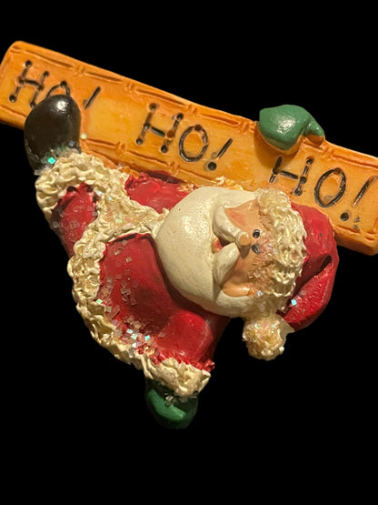 Dangling Santa Claus Ho Ho Ho Brooch Pin