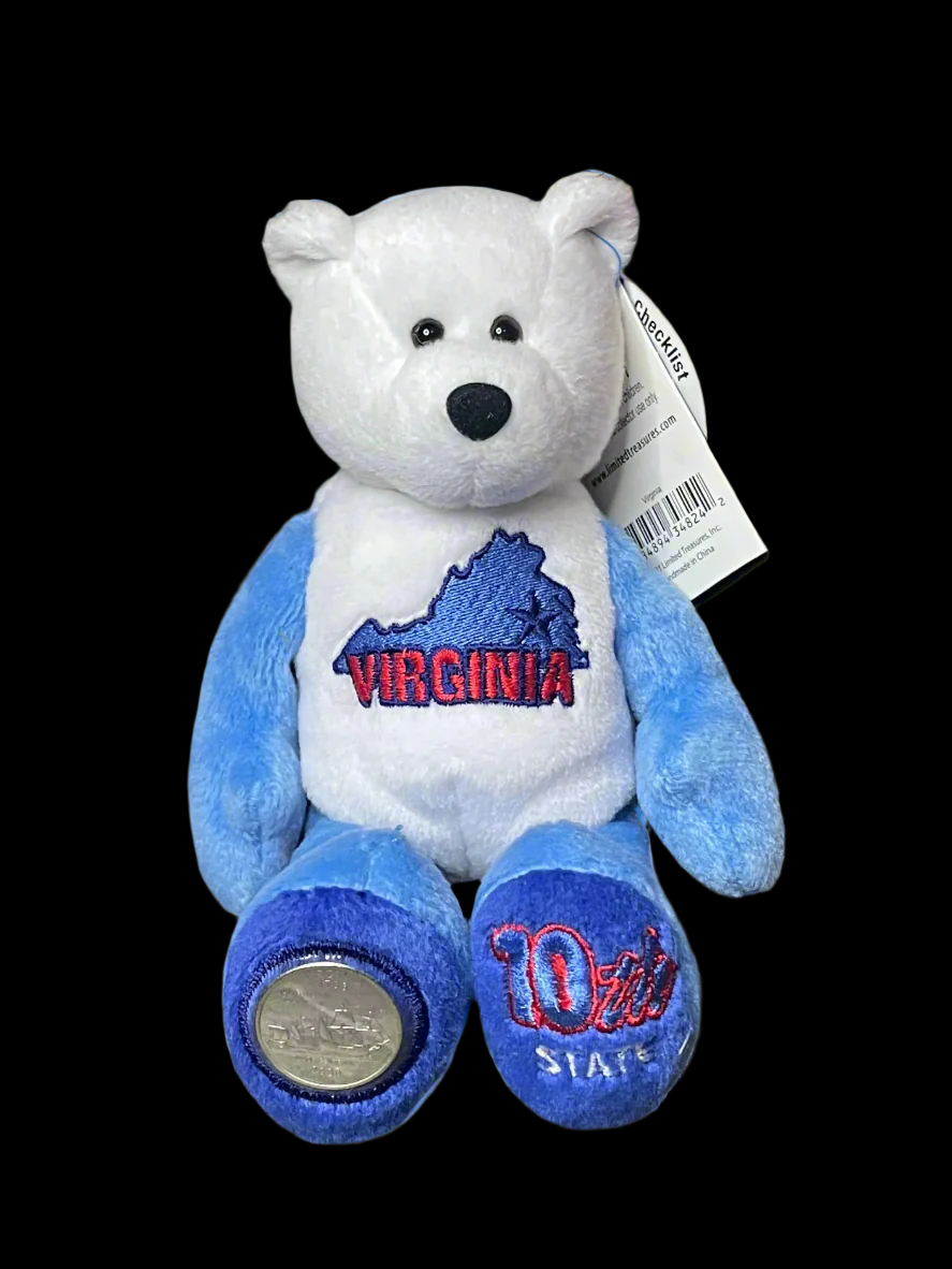 2000 Limited Treasures Virginia State Quarter Coin Bean Bear Plush