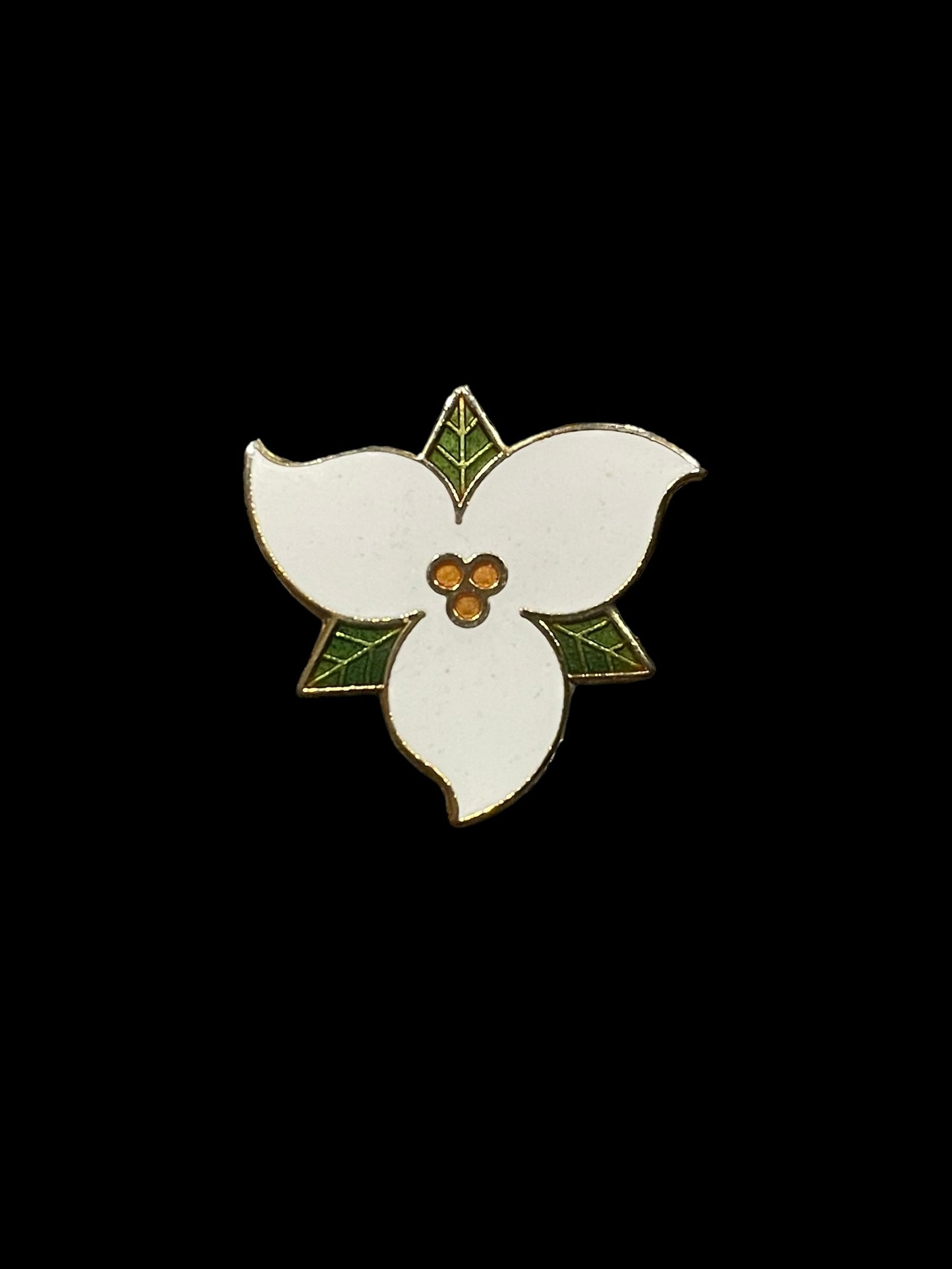 1980s Ontario White Trillium Flower Enamel Brooch Pin