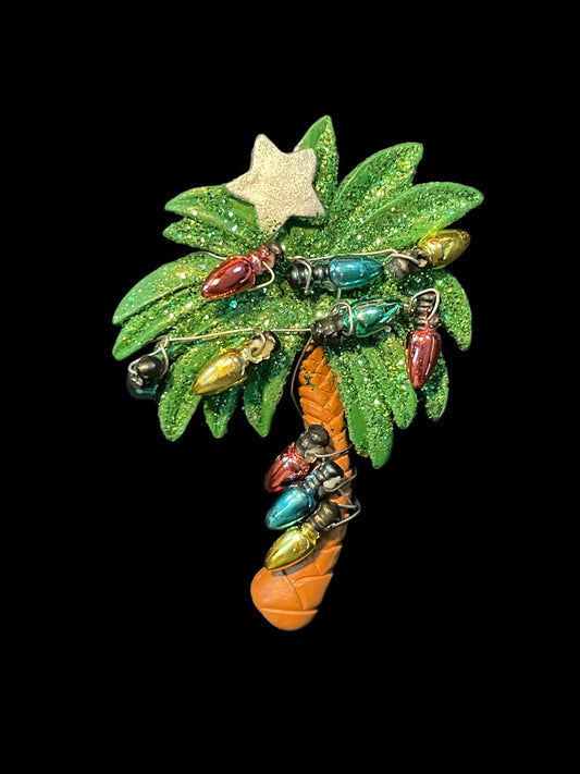 Festive Christmas Palm Tree Brooch Pin