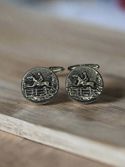 Silver Tone Equestrian Cross Country Horse Racing Vintage Men Cufflinks