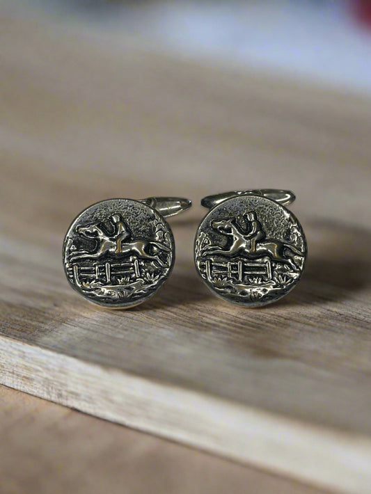 Silver Tone Equestrian Cross Country Horse Racing Vintage Men Cufflinks