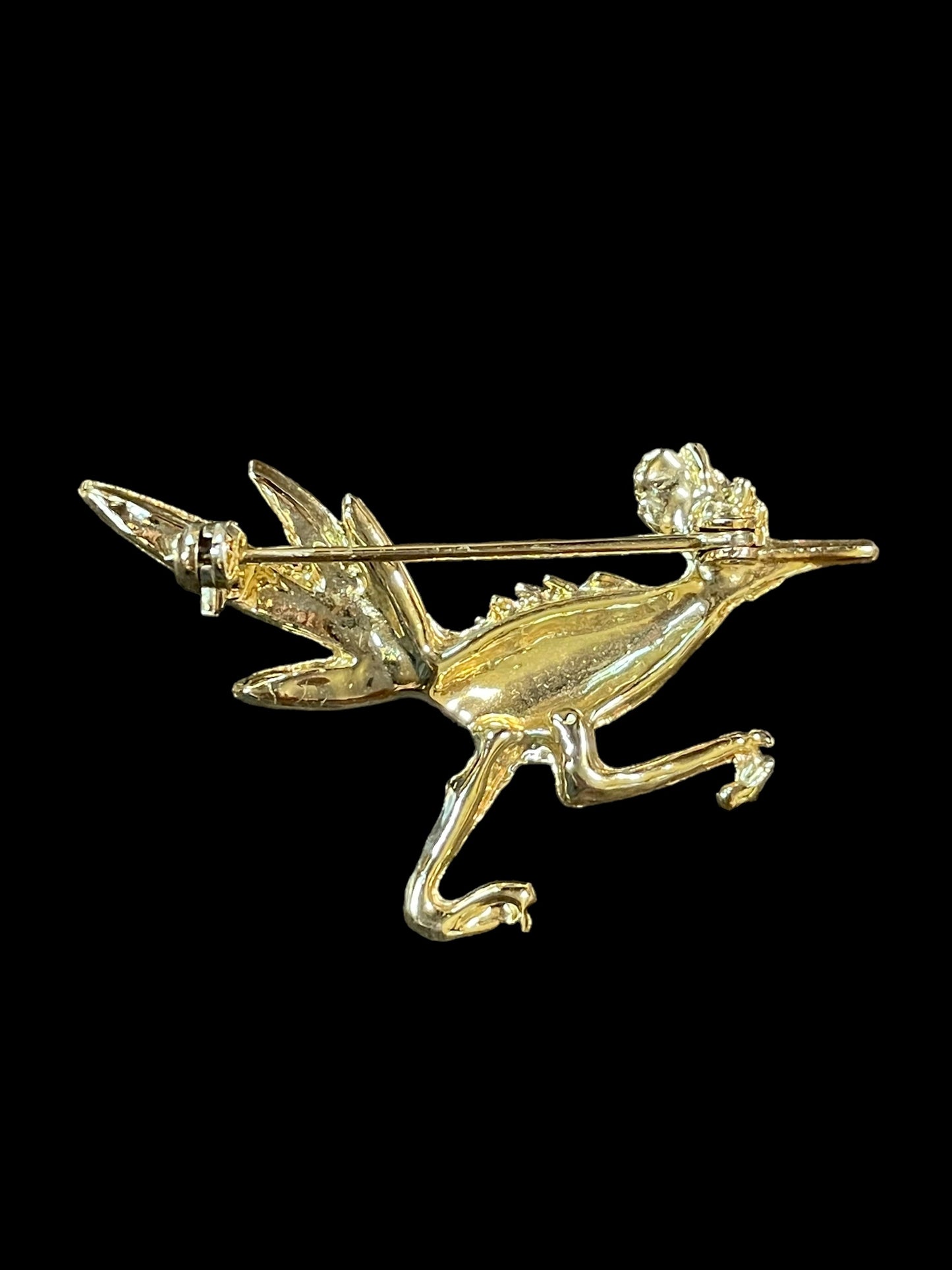 Vintage Gold Tone with Turquoise Stones Road Runner Brooch Pin