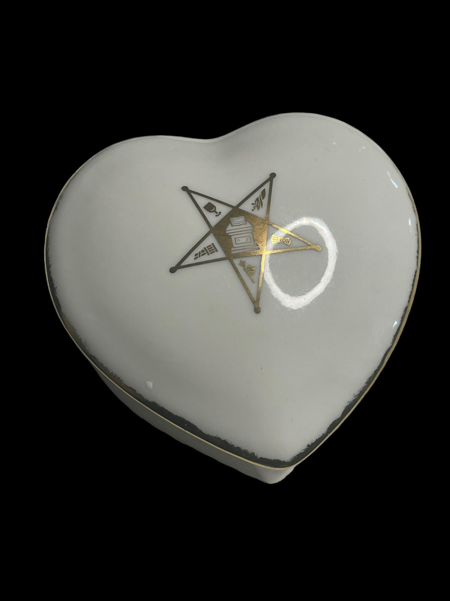 Narco Freemasonry Eastern Star Heart Shaped Porcelain Trinket Box Made in Japan