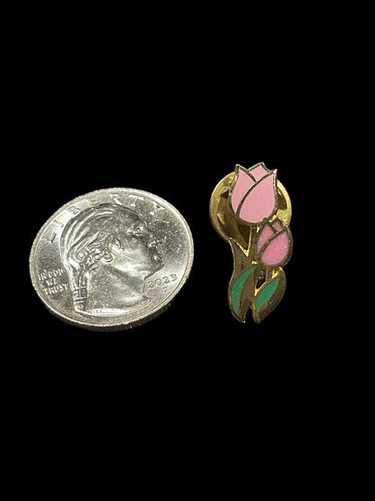 Vintage Pink Tulips Enamel Brooch Pin