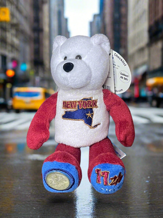 2001 Limited Treasures New York State Quarter Coin Bean Bear Plush