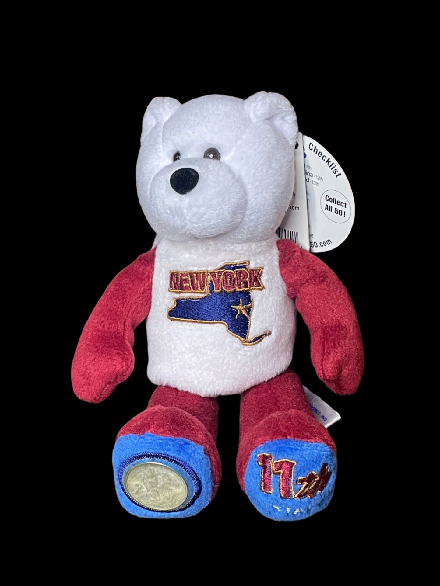 2001 Limited Treasures New York State Quarter Coin Bean Bear Plush