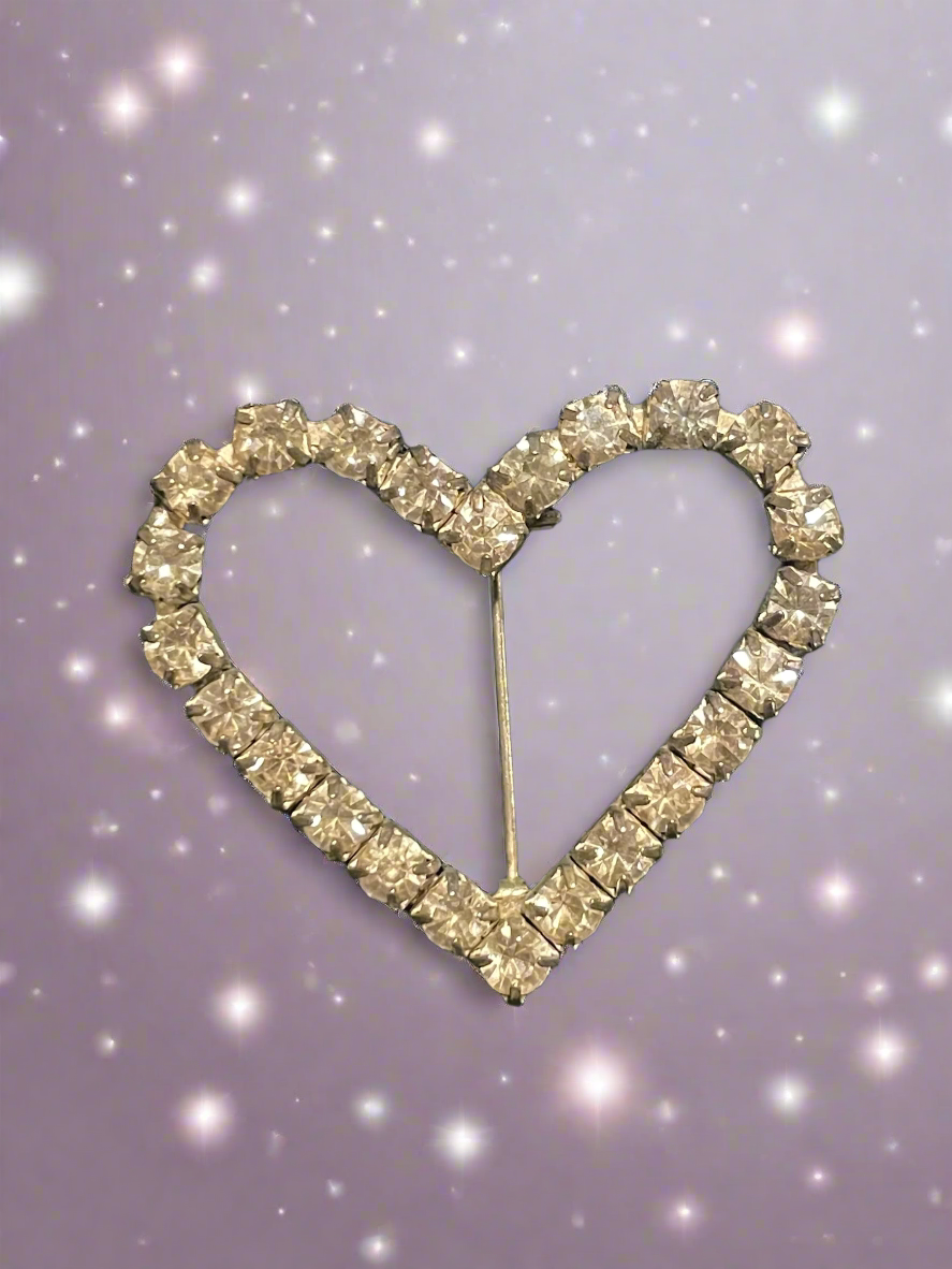 Vintage Rhinestone Heart Shaped Brooch