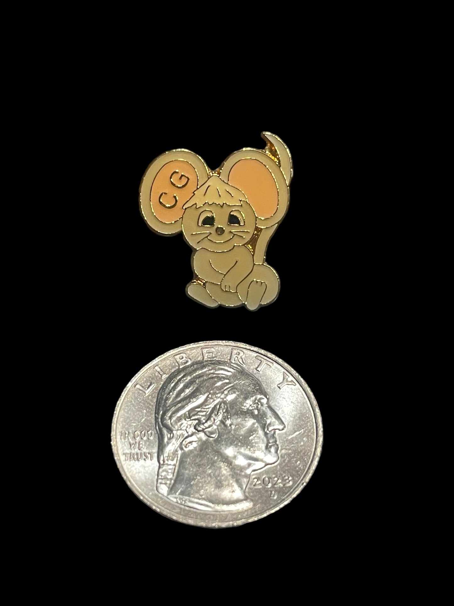 Vintage Cute Mouse Cartoon With CG On The Ear Brooch Pin