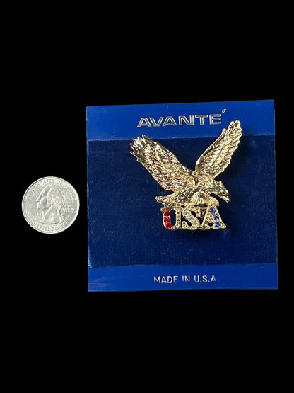 Avante Gold Toned Patriotic Eagle USA Brooch Pin