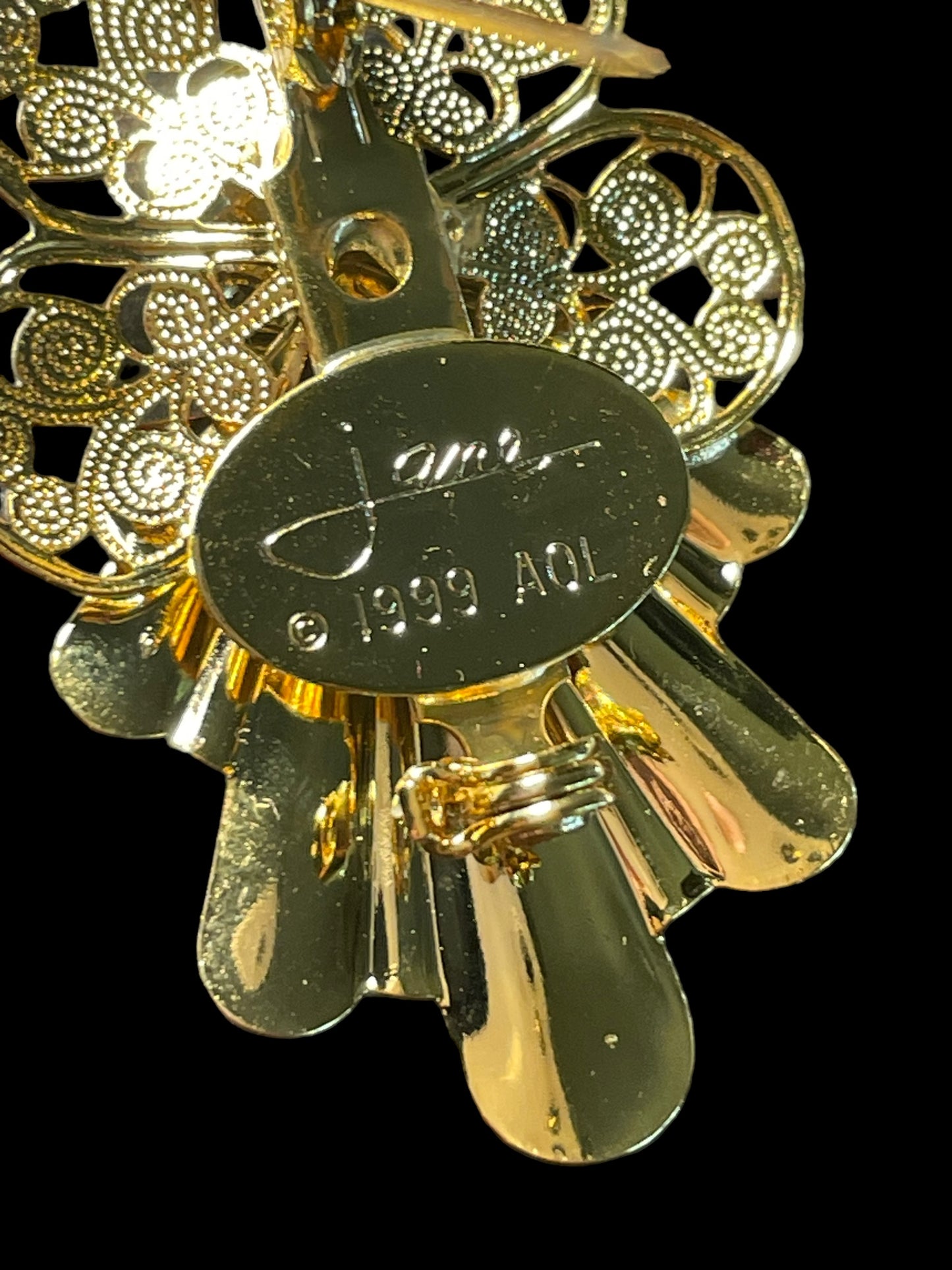 Jane 1999 AOL Gold Toned Angel Signed Brooch Pin