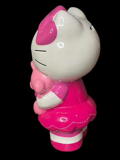 2013 Sanrio Pink Hello Kitty Holding Pink Teddy Bear Collectible Ceramic Piggy Bank