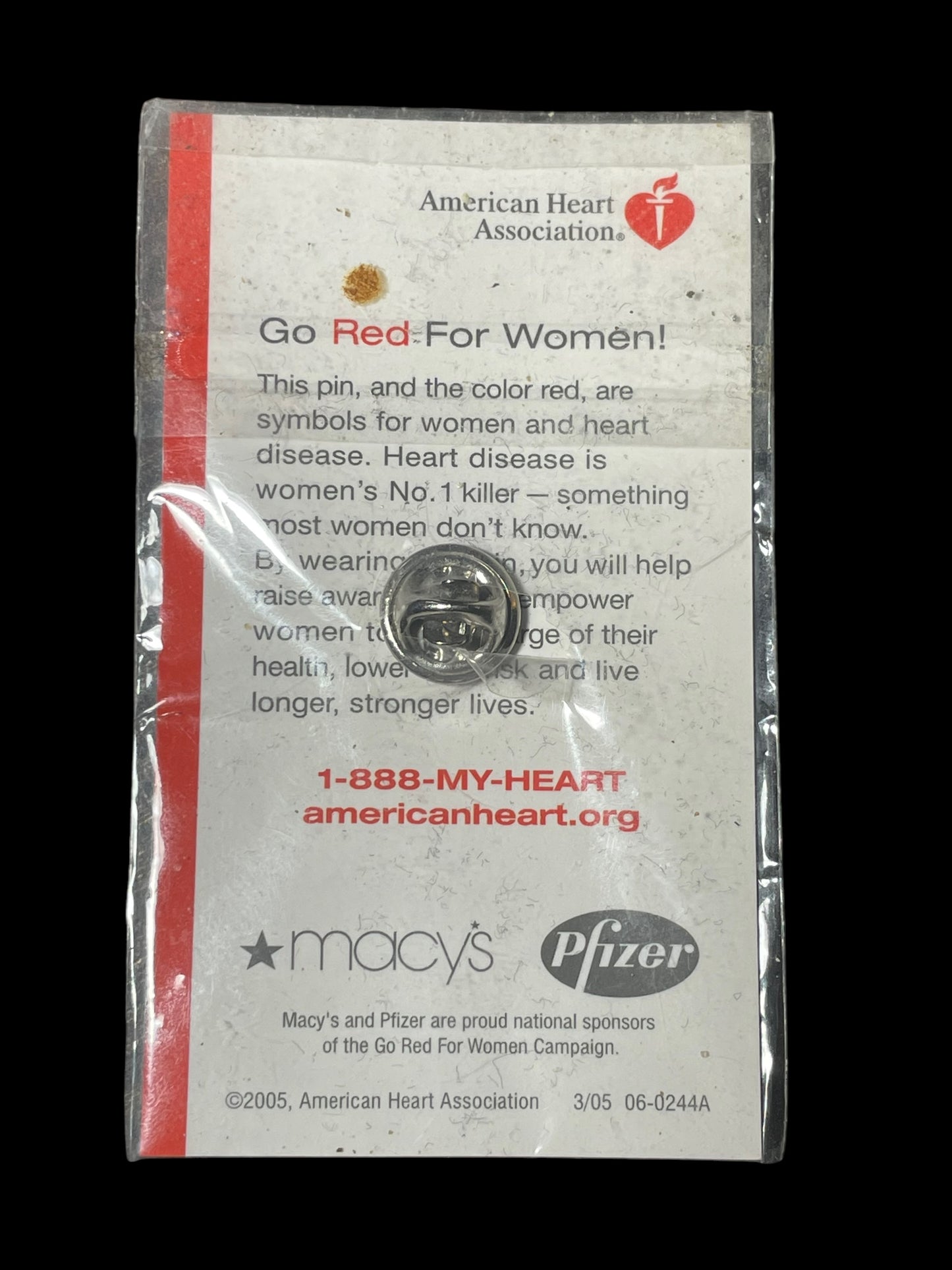 2003 American Heart Association Go Red for Women Enamel Red Dress Brooch Pin