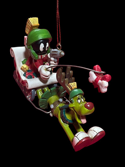 Rare 1995 Warner Bros Marvin The Martian & K9 Sleigh Ornament