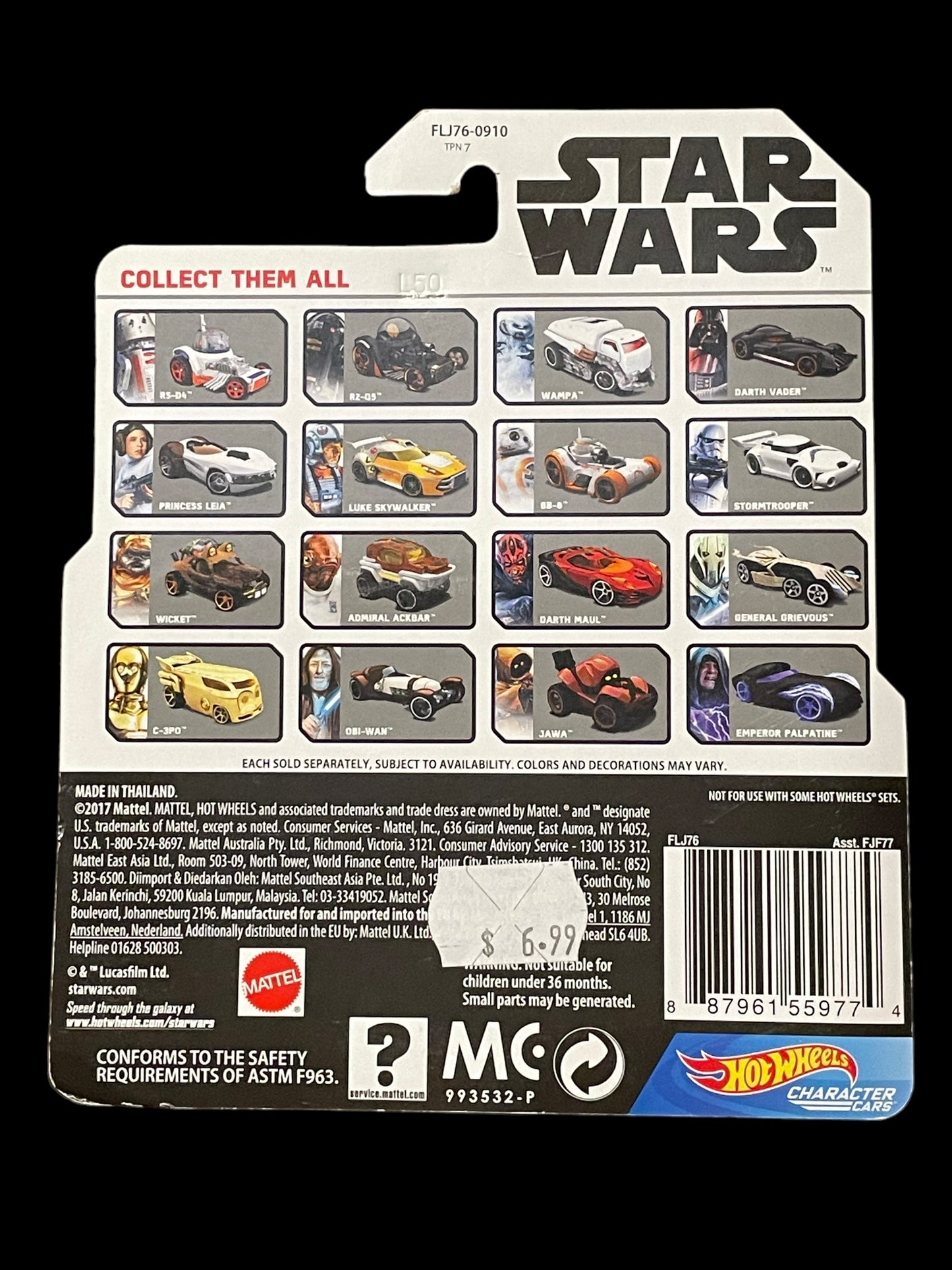 2017 Hot Wheels Star Wars Character Cars Jar Jar Binks