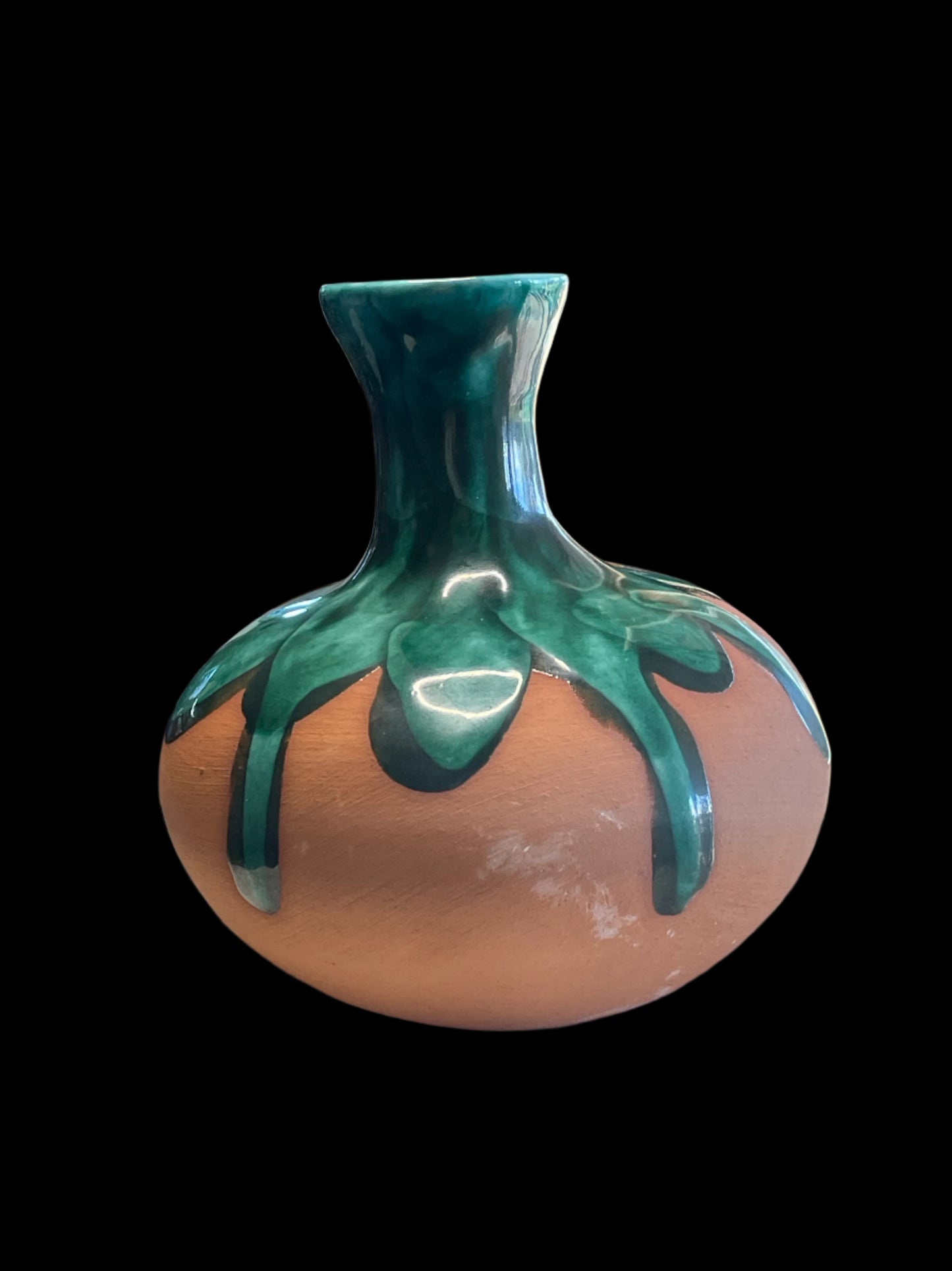 Fortina Geurrero Handmade Terracotta Signed with Green Glaze Drip From Mexico