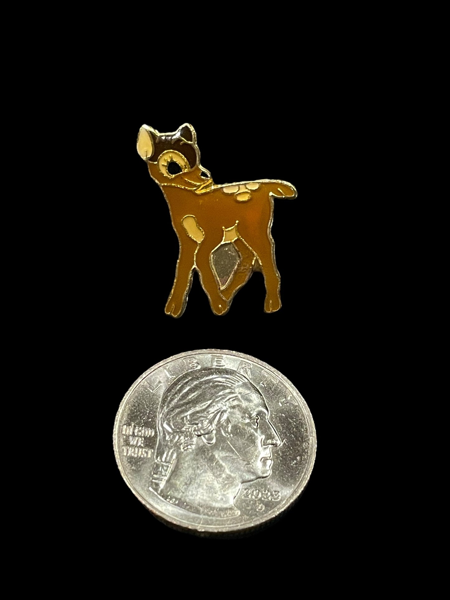 Vintage Bambi Baby Deer or Fawn Gold Tone Enamel Brooch Pin